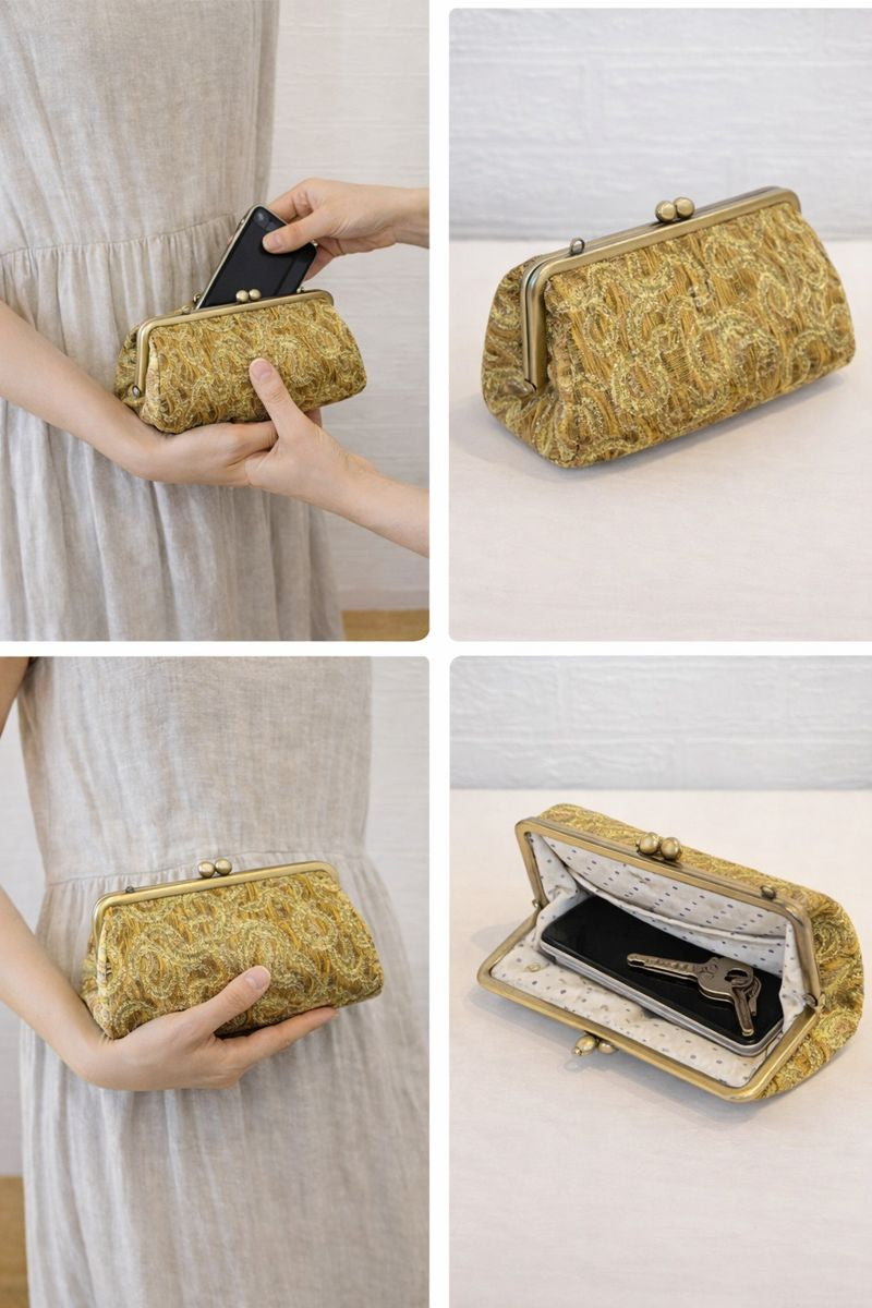 播州織 がま口ポーチ|ゴールドペイズリー 限定商品