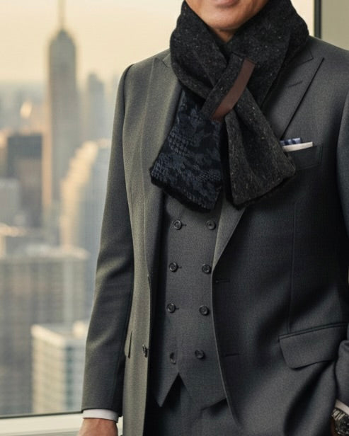 播州織✖️フェイクラビット⭐️1点ものマフラー⭐️クリスマスプレゼント⭐️通すだけで上品。冬の首元に大人の余裕を