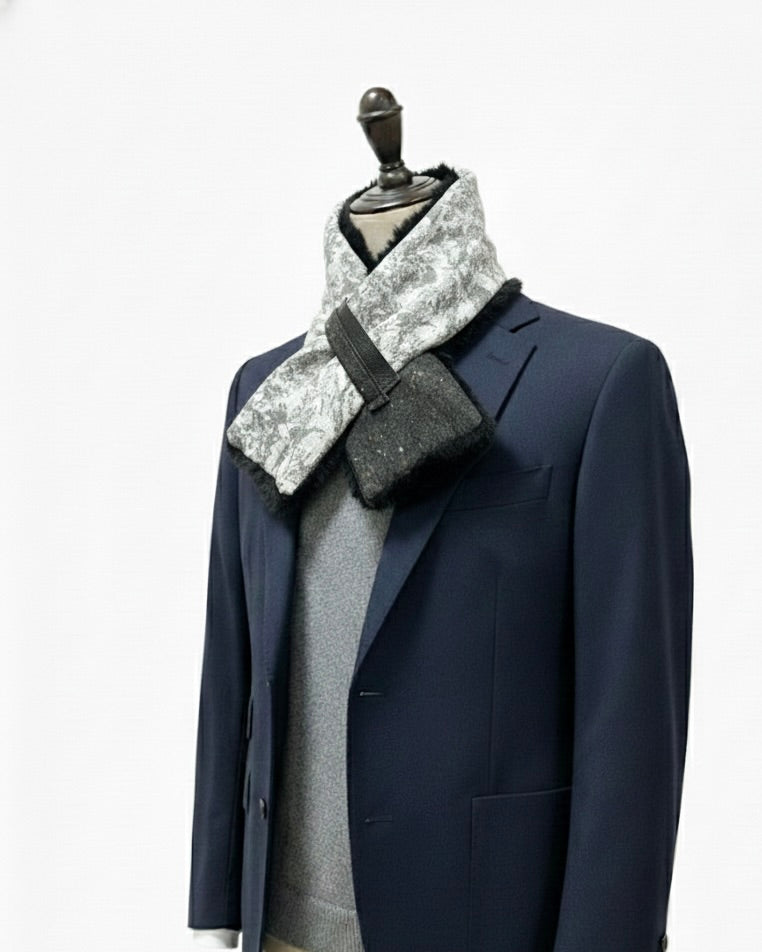 播州織✖️フェイクラビット⭐️1点ものマフラー⭐️クリスマスプレゼント⭐️通すだけで上品。冬の首元に大人の余裕を