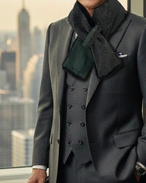 播州織✖️フェイクラビット⭐️1点ものマフラー⭐️クリスマスプレゼント⭐️通すだけで上品。冬の首元に大人の余裕を