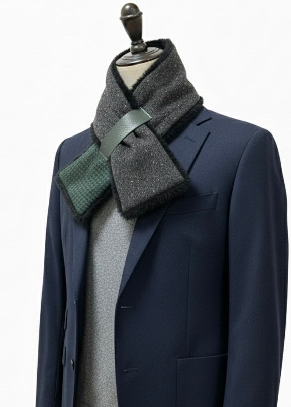 播州織✖️フェイクラビット⭐️1点ものマフラー⭐️クリスマスプレゼント⭐️通すだけで上品。冬の首元に大人の余裕を