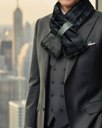 播州織✖️フェイクラビット⭐️1点ものマフラー⭐️クリスマスプレゼント⭐️通すだけで上品。冬の首元に大人の余裕を