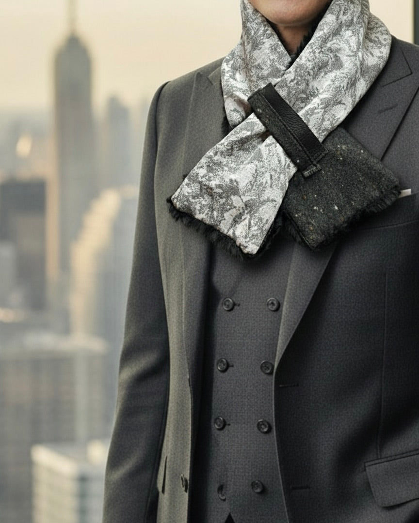 播州織✖️フェイクラビット⭐️1点ものマフラー⭐️クリスマスプレゼント⭐️通すだけで上品。冬の首元に大人の余裕を