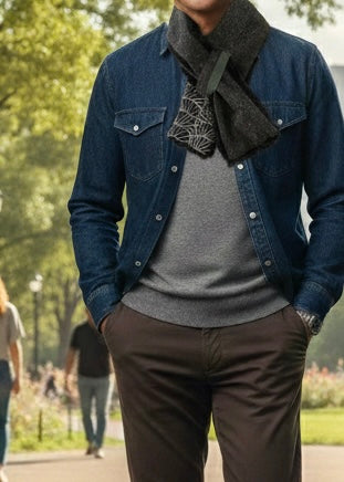 播州織✖️フェイクラビット⭐️1点ものマフラー⭐️クリスマスプレゼント⭐️通すだけで上品。冬の首元に大人の余裕を