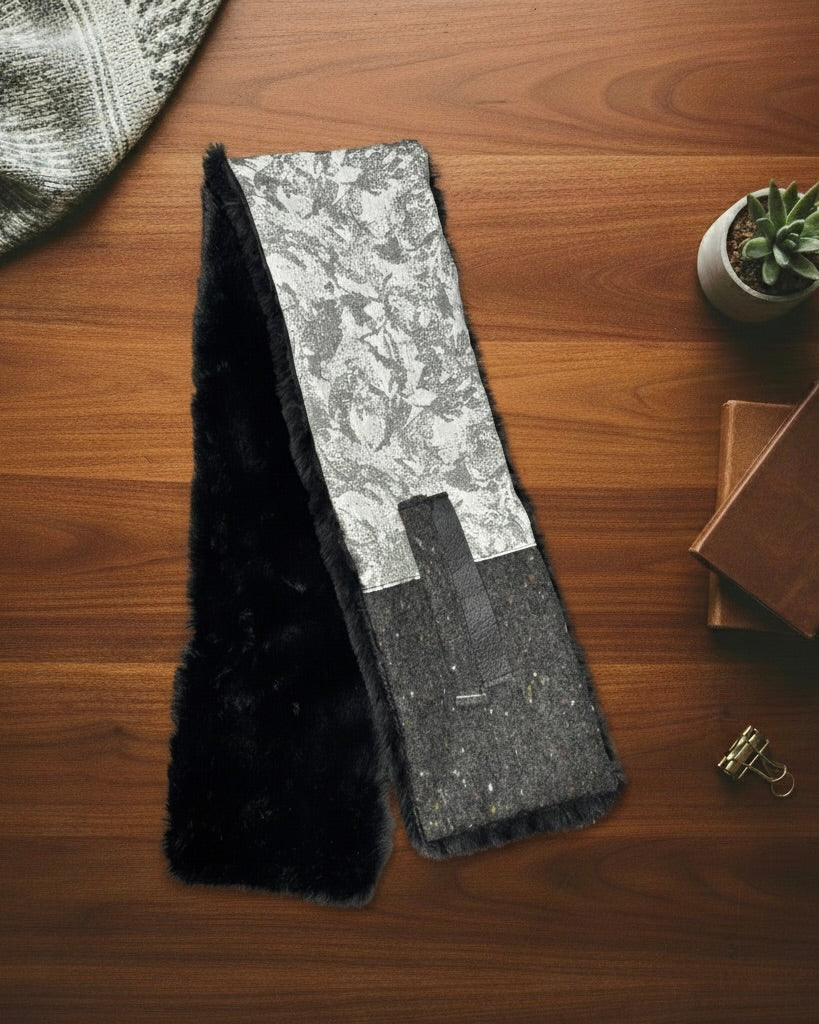 播州織✖️フェイクラビット⭐️1点ものマフラー⭐️クリスマスプレゼント⭐️通すだけで上品。冬の首元に大人の余裕を