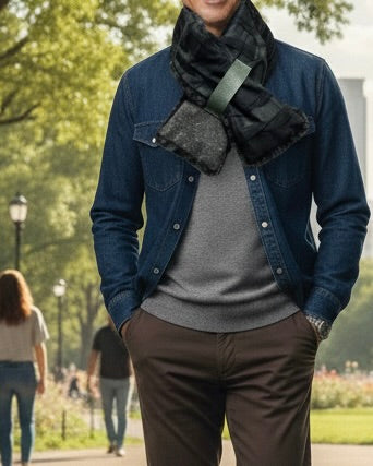 播州織✖️フェイクラビット⭐️1点ものマフラー⭐️クリスマスプレゼント⭐️通すだけで上品。冬の首元に大人の余裕を