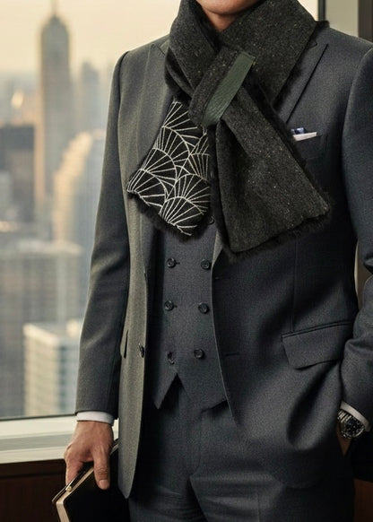 播州織✖️フェイクラビット⭐️1点ものマフラー⭐️クリスマスプレゼント⭐️通すだけで上品。冬の首元に大人の余裕を