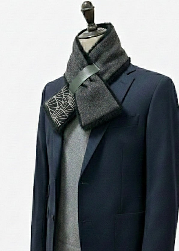 播州織✖️フェイクラビット⭐️1点ものマフラー⭐️クリスマスプレゼント⭐️通すだけで上品。冬の首元に大人の余裕を