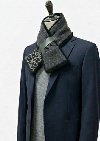 播州織✖️フェイクラビット⭐️1点ものマフラー⭐️クリスマスプレゼント⭐️通すだけで上品。冬の首元に大人の余裕を