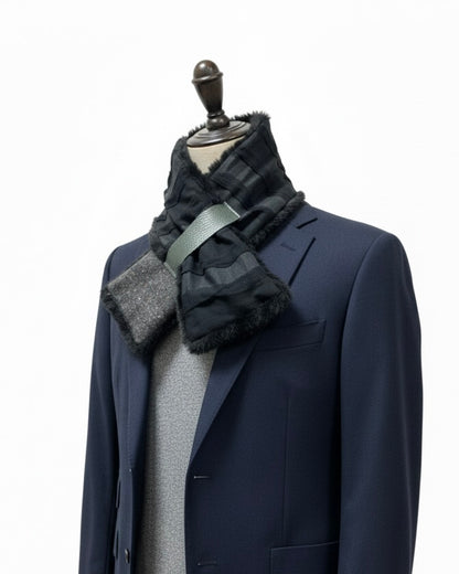 播州織✖️フェイクラビット⭐️1点ものマフラー⭐️クリスマスプレゼント⭐️通すだけで上品。冬の首元に大人の余裕を