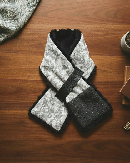 播州織✖️フェイクラビット⭐️1点ものマフラー⭐️クリスマスプレゼント⭐️通すだけで上品。冬の首元に大人の余裕を