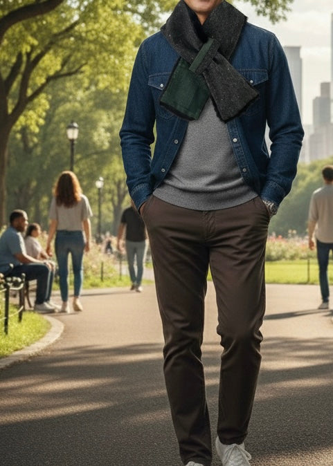 播州織✖️フェイクラビット⭐️1点ものマフラー⭐️クリスマスプレゼント⭐️通すだけで上品。冬の首元に大人の余裕を