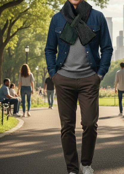 播州織✖️フェイクラビット⭐️1点ものマフラー⭐️クリスマスプレゼント⭐️通すだけで上品。冬の首元に大人の余裕を