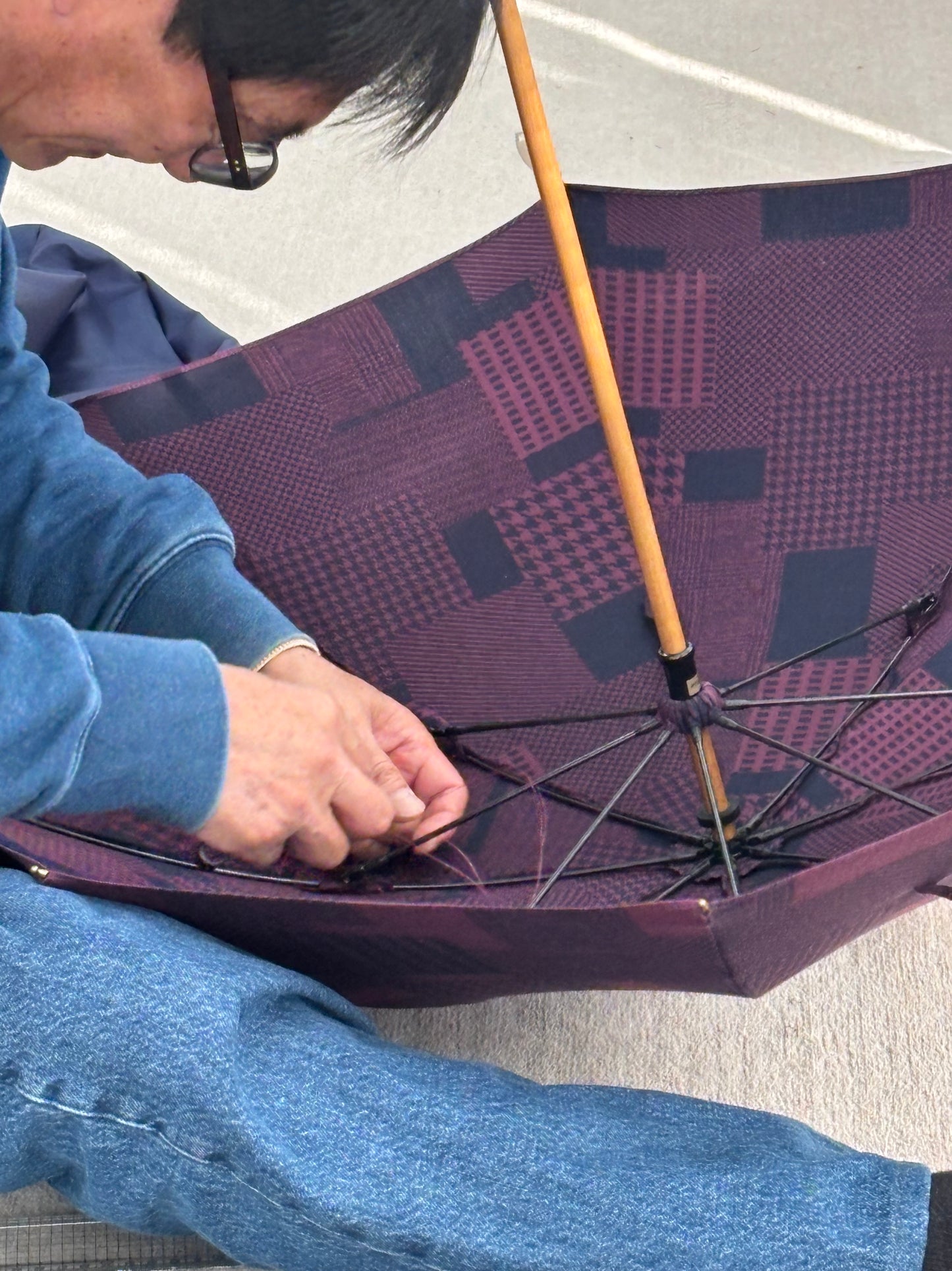 HiraTen 播州織日傘「パッチワークシリーズ／エンジ色」