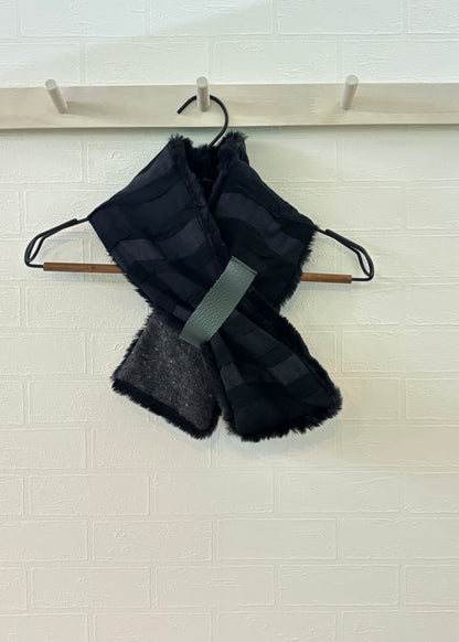 播州織✖️フェイクラビット⭐️1点ものマフラー⭐️クリスマスプレゼント⭐️通すだけで上品。冬の首元に大人の余裕を