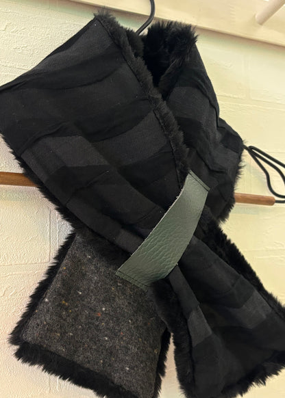 播州織✖️フェイクラビット⭐️1点ものマフラー⭐️クリスマスプレゼント⭐️通すだけで上品。冬の首元に大人の余裕を