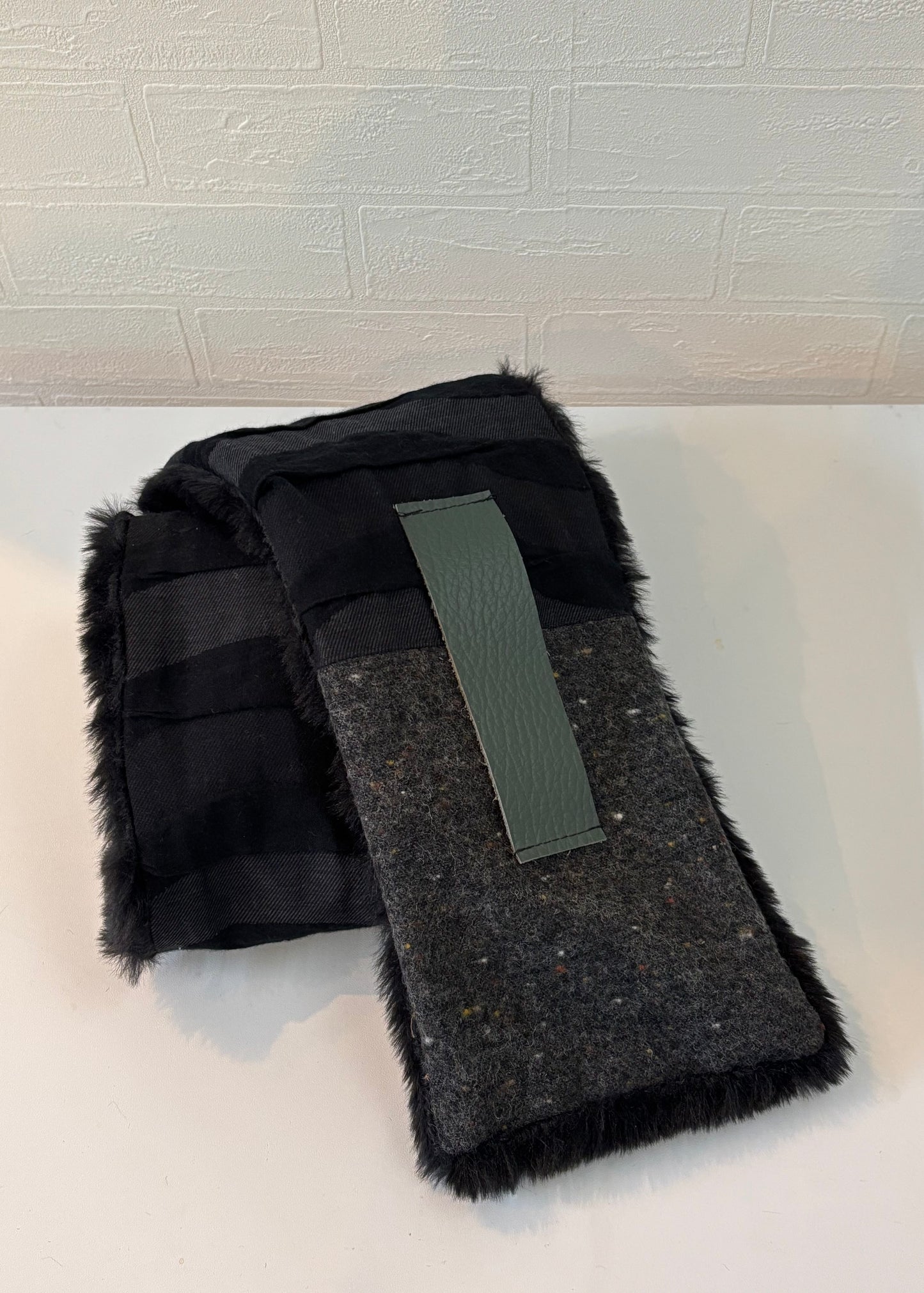 播州織✖️フェイクラビット⭐️1点ものマフラー⭐️クリスマスプレゼント⭐️通すだけで上品。冬の首元に大人の余裕を