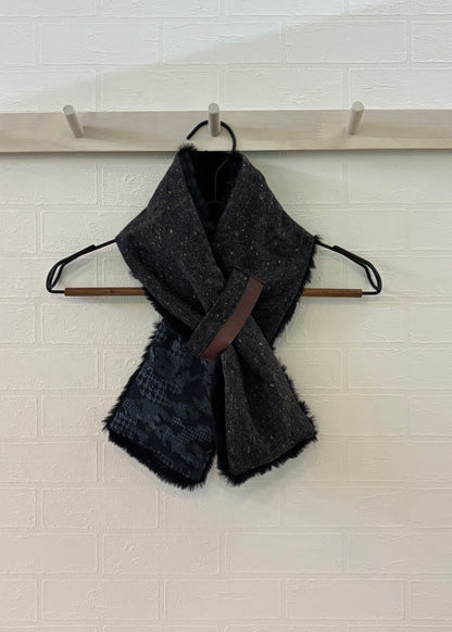 播州織✖️フェイクラビット⭐️1点ものマフラー⭐️クリスマスプレゼント⭐️通すだけで上品。冬の首元に大人の余裕を