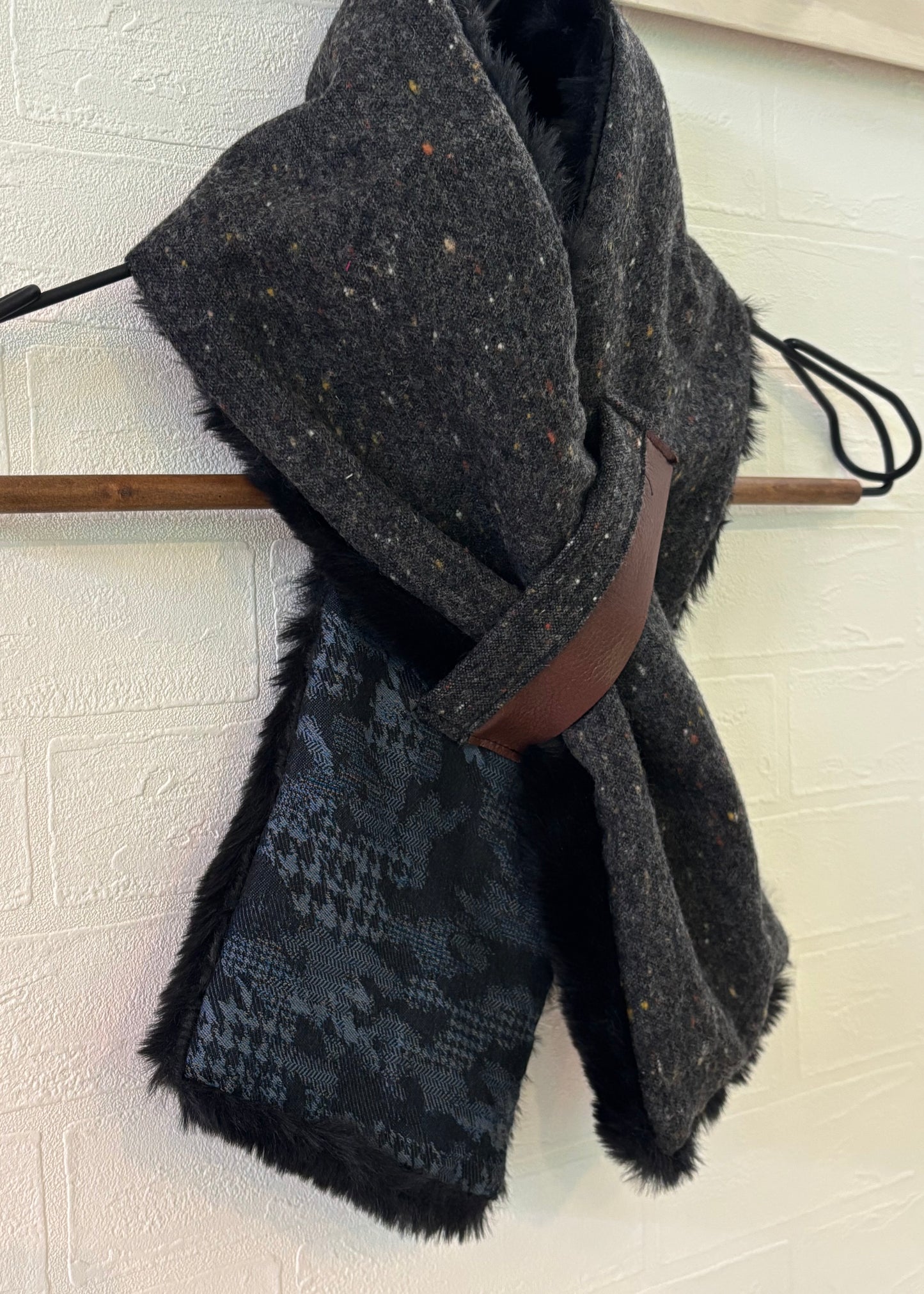 播州織✖️フェイクラビット⭐️1点ものマフラー⭐️クリスマスプレゼント⭐️通すだけで上品。冬の首元に大人の余裕を