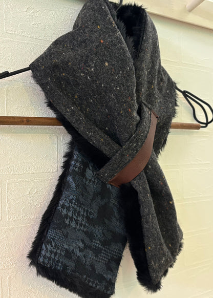 播州織✖️フェイクラビット⭐️1点ものマフラー⭐️クリスマスプレゼント⭐️通すだけで上品。冬の首元に大人の余裕を