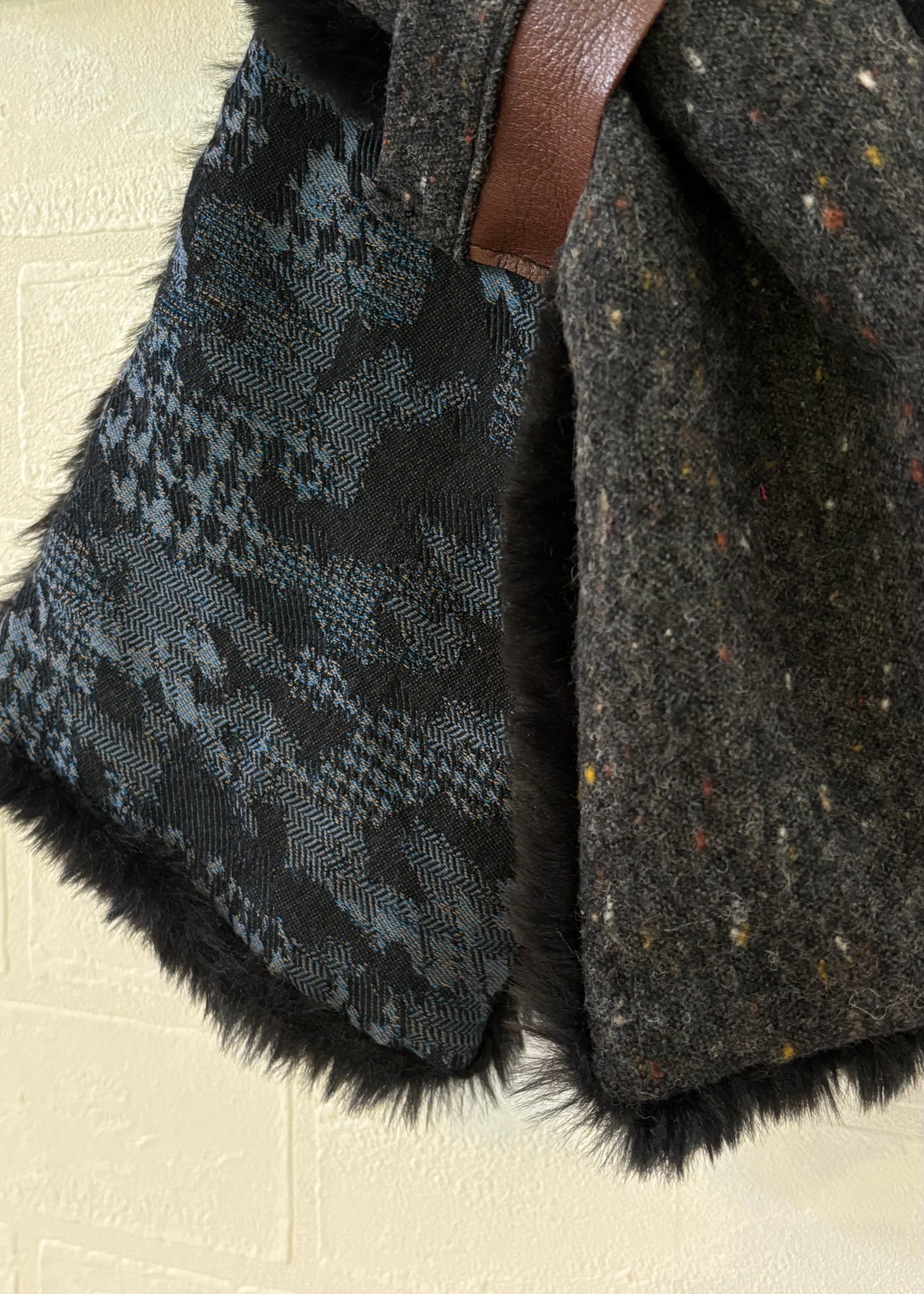 播州織✖️フェイクラビット⭐️1点ものマフラー⭐️クリスマスプレゼント⭐️通すだけで上品。冬の首元に大人の余裕を