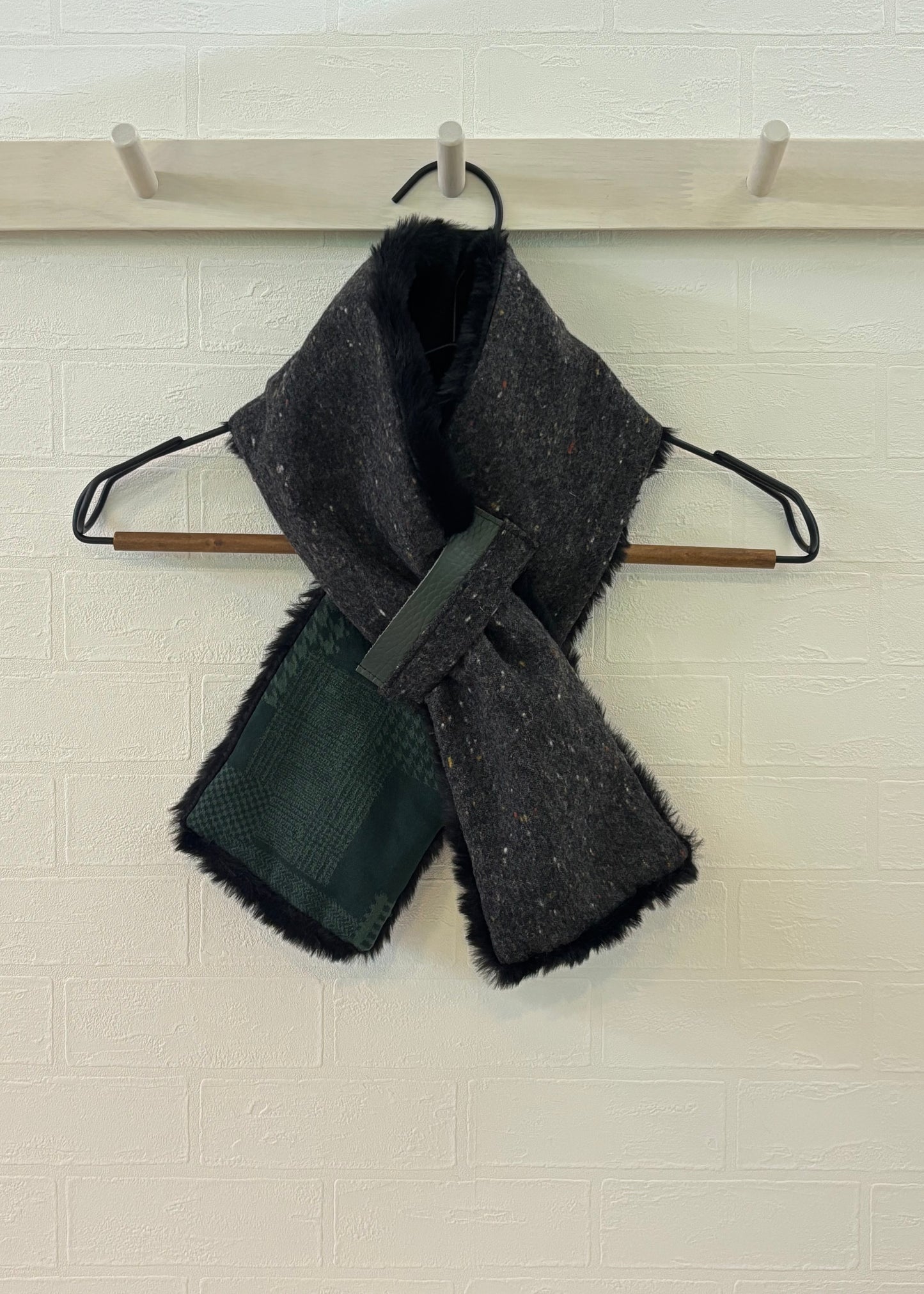 播州織✖️フェイクラビット⭐️1点ものマフラー⭐️クリスマスプレゼント⭐️通すだけで上品。冬の首元に大人の余裕を