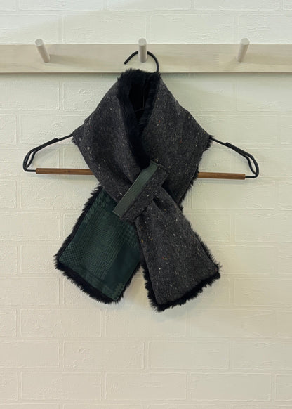 播州織✖️フェイクラビット⭐️1点ものマフラー⭐️クリスマスプレゼント⭐️通すだけで上品。冬の首元に大人の余裕を