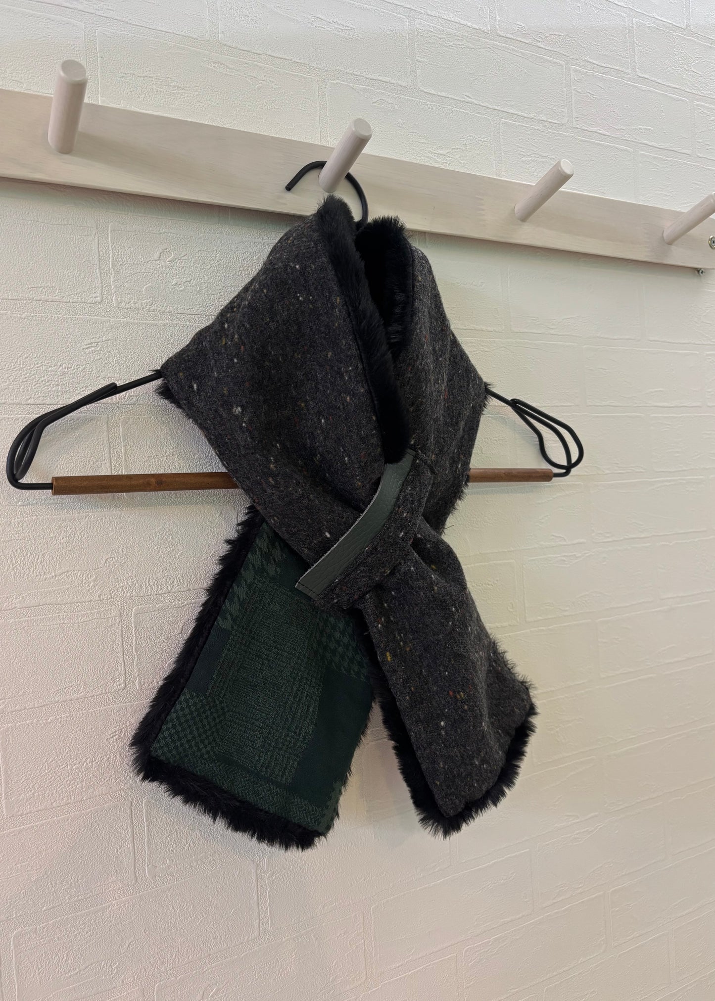 播州織✖️フェイクラビット⭐️1点ものマフラー⭐️クリスマスプレゼント⭐️通すだけで上品。冬の首元に大人の余裕を