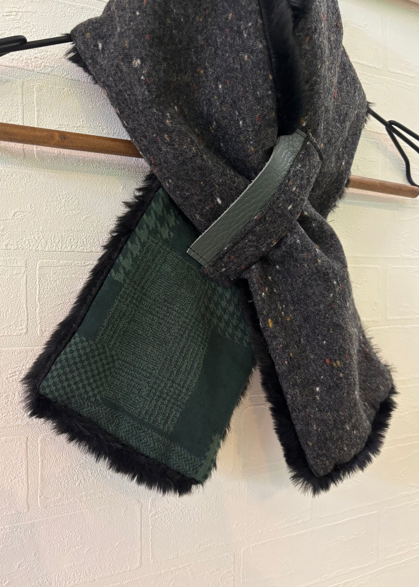 播州織✖️フェイクラビット⭐️1点ものマフラー⭐️クリスマスプレゼント⭐️通すだけで上品。冬の首元に大人の余裕を