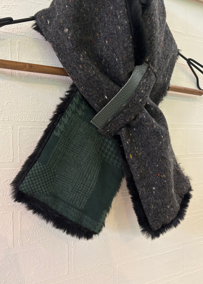 播州織✖️フェイクラビット⭐️1点ものマフラー⭐️クリスマスプレゼント⭐️通すだけで上品。冬の首元に大人の余裕を