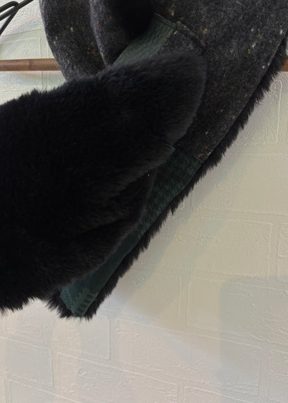 播州織✖️フェイクラビット⭐️1点ものマフラー⭐️クリスマスプレゼント⭐️通すだけで上品。冬の首元に大人の余裕を