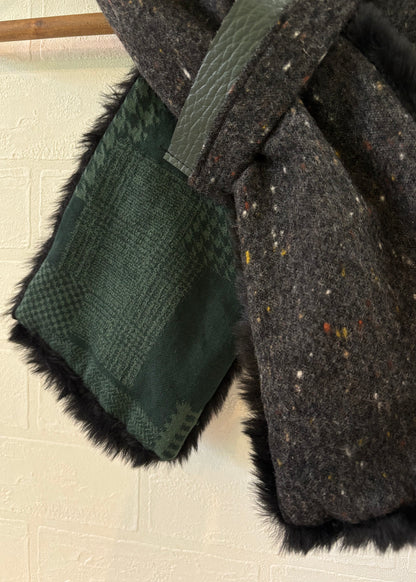 播州織✖️フェイクラビット⭐️1点ものマフラー⭐️クリスマスプレゼント⭐️通すだけで上品。冬の首元に大人の余裕を