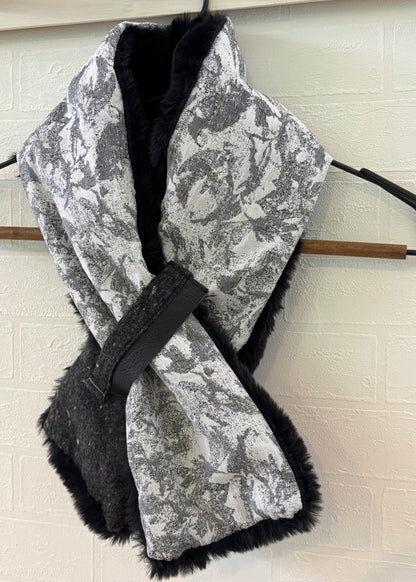 播州織✖️フェイクラビット⭐️1点ものマフラー⭐️クリスマスプレゼント⭐️通すだけで上品。冬の首元に大人の余裕を