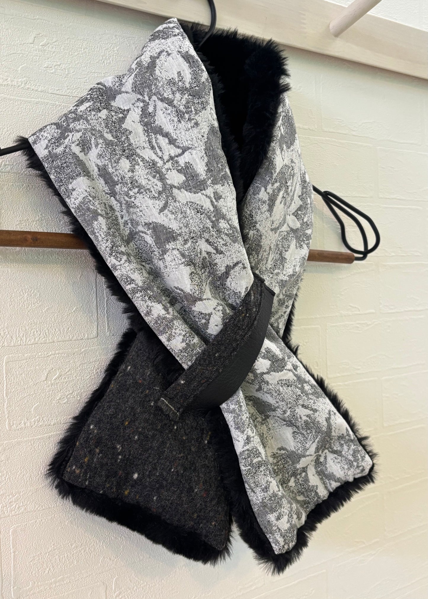 播州織✖️フェイクラビット⭐️1点ものマフラー⭐️クリスマスプレゼント⭐️通すだけで上品。冬の首元に大人の余裕を