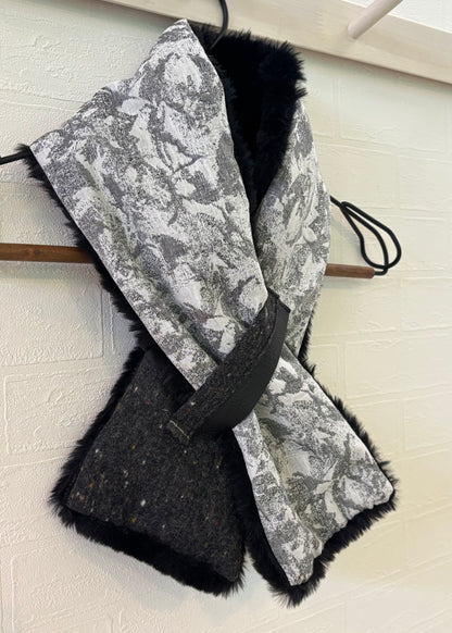 播州織✖️フェイクラビット⭐️1点ものマフラー⭐️クリスマスプレゼント⭐️通すだけで上品。冬の首元に大人の余裕を