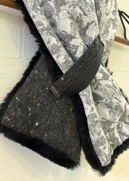 播州織✖️フェイクラビット⭐️1点ものマフラー⭐️クリスマスプレゼント⭐️通すだけで上品。冬の首元に大人の余裕を