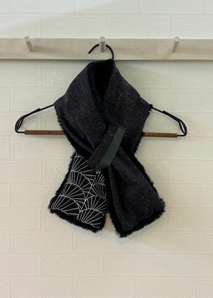 播州織✖️フェイクラビット⭐️1点ものマフラー⭐️クリスマスプレゼント⭐️通すだけで上品。冬の首元に大人の余裕を