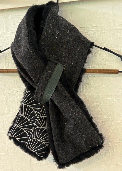 播州織✖️フェイクラビット⭐️1点ものマフラー⭐️クリスマスプレゼント⭐️通すだけで上品。冬の首元に大人の余裕を