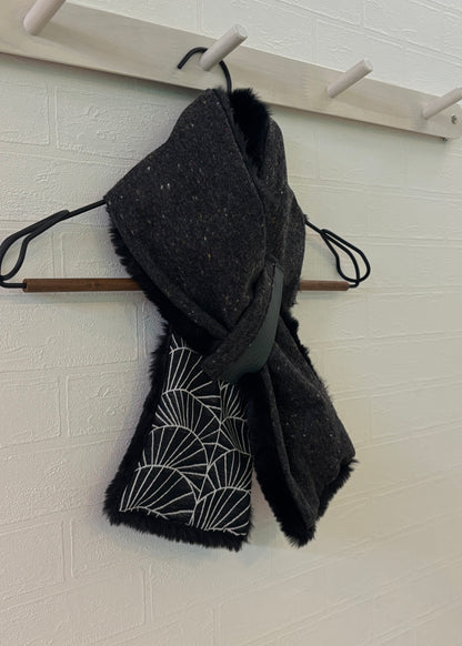 播州織✖️フェイクラビット⭐️1点ものマフラー⭐️クリスマスプレゼント⭐️通すだけで上品。冬の首元に大人の余裕を