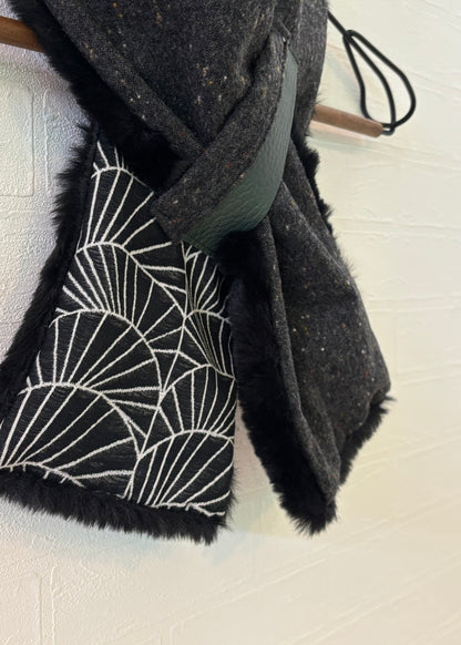 播州織✖️フェイクラビット⭐️1点ものマフラー⭐️クリスマスプレゼント⭐️通すだけで上品。冬の首元に大人の余裕を