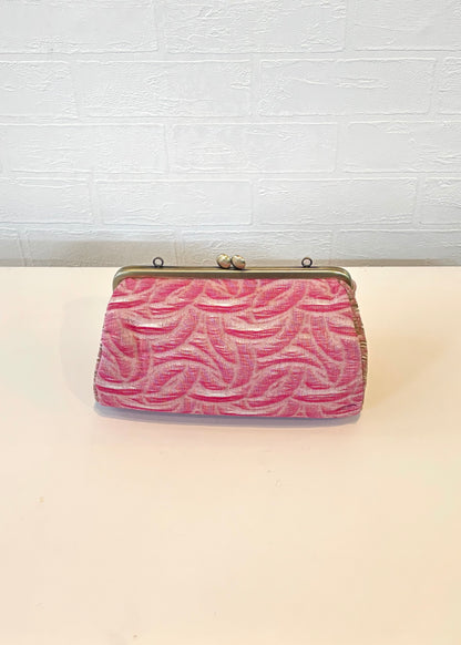 播州織 がま口ポーチ｜ピンクウェーブ