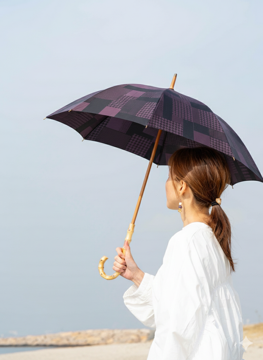 HiraTen 播州織日傘「パッチワークシリーズ／エンジ色」