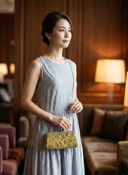 播州織 がま口ポーチ｜ゴールドペイズリー　限定商品