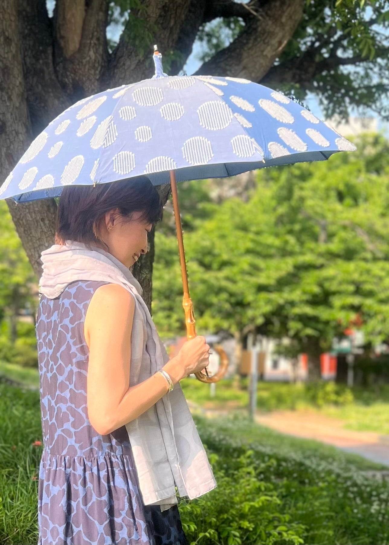 HiraTen 播州織日傘「水玉シリーズ／ライトブルー」