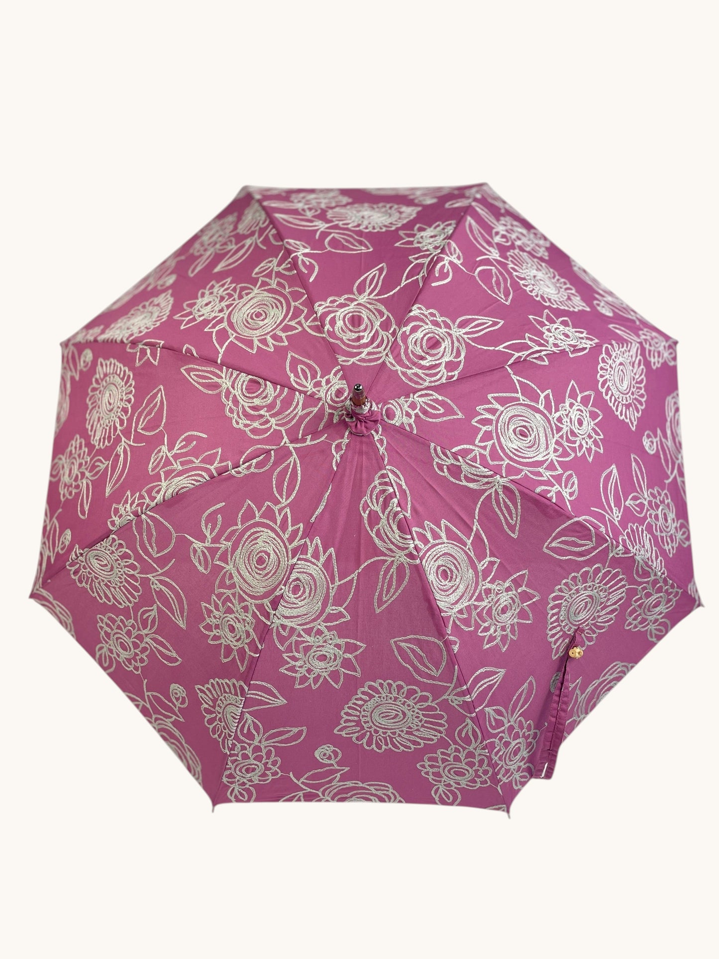 Floral Patterned Umbrella With Wooden Handle