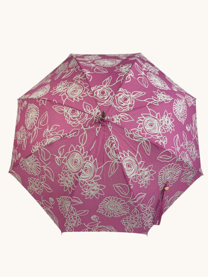 Floral Patterned Umbrella With Wooden Handle